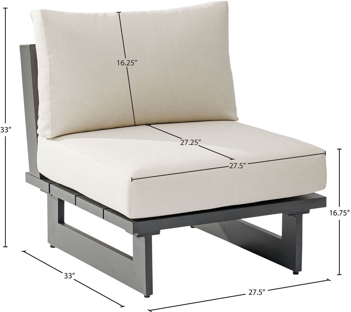 Maldives - Water Resistant Outdoor Patio Armless Chair With Gray Frame - Cream