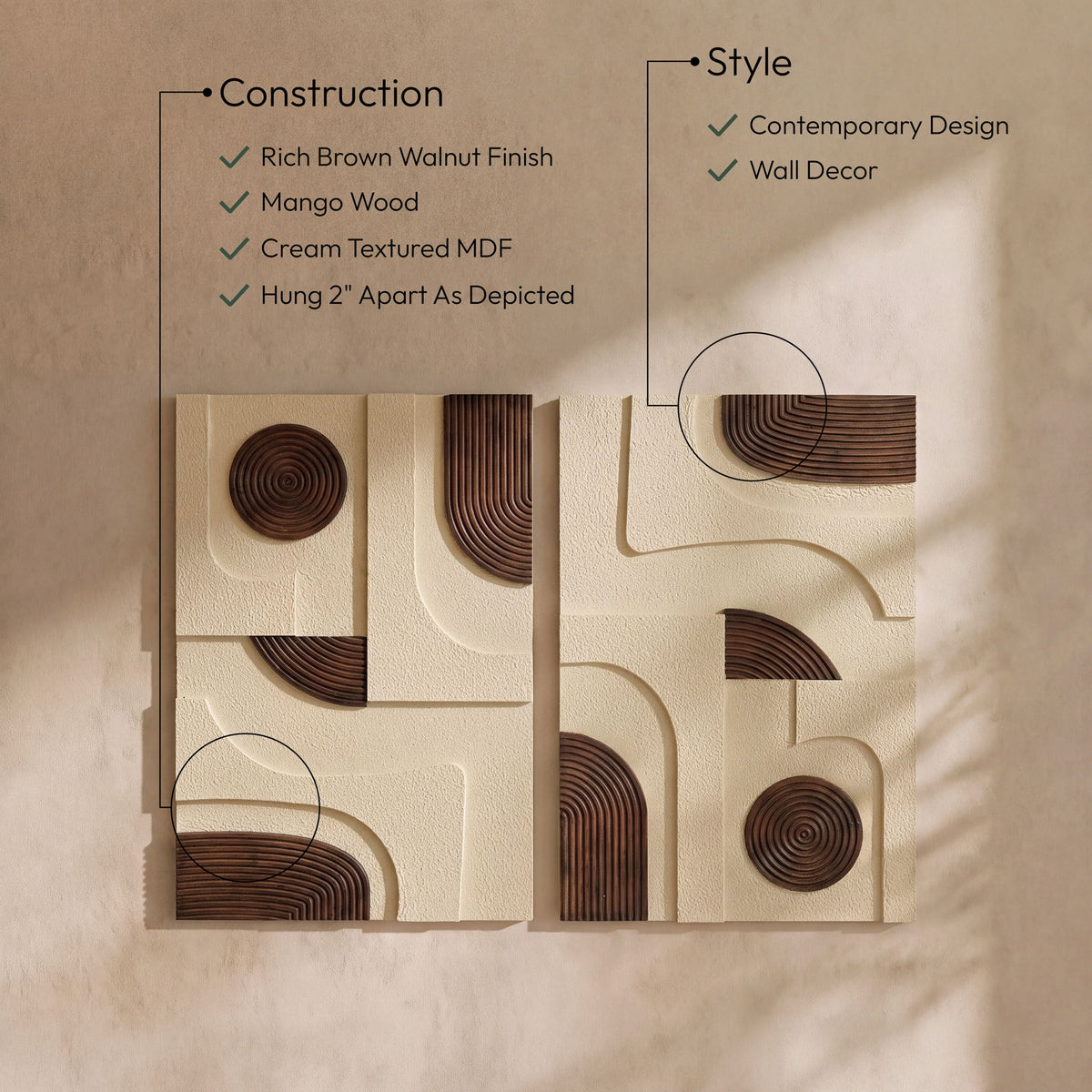 Element - Mango Wood 2 Piece Wall Art
