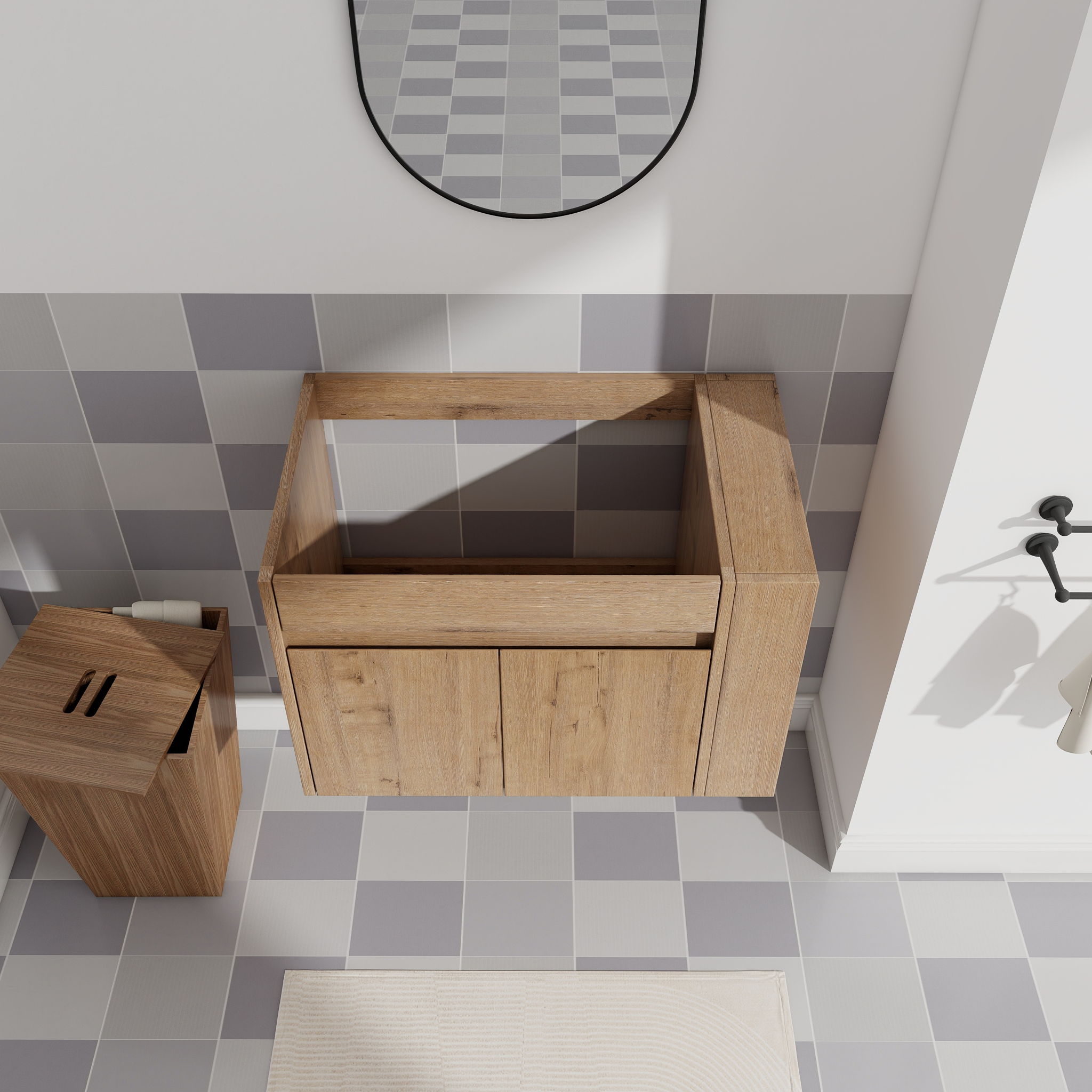 Wall Mounted Bathroom Vanity With Open Shelf, 29" Size (Vanity Only) - Imitative Oak