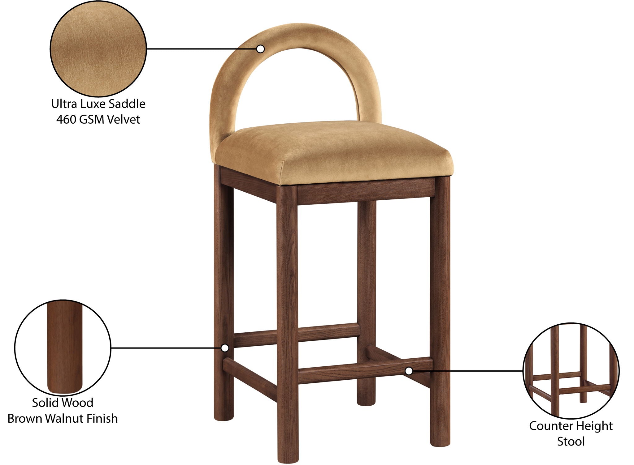 Conrad - Velvet Counter Stool With Brown Legs