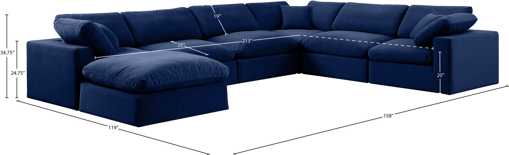 Comfy - 7 Piece Velvet Modular Sectional With Chaise