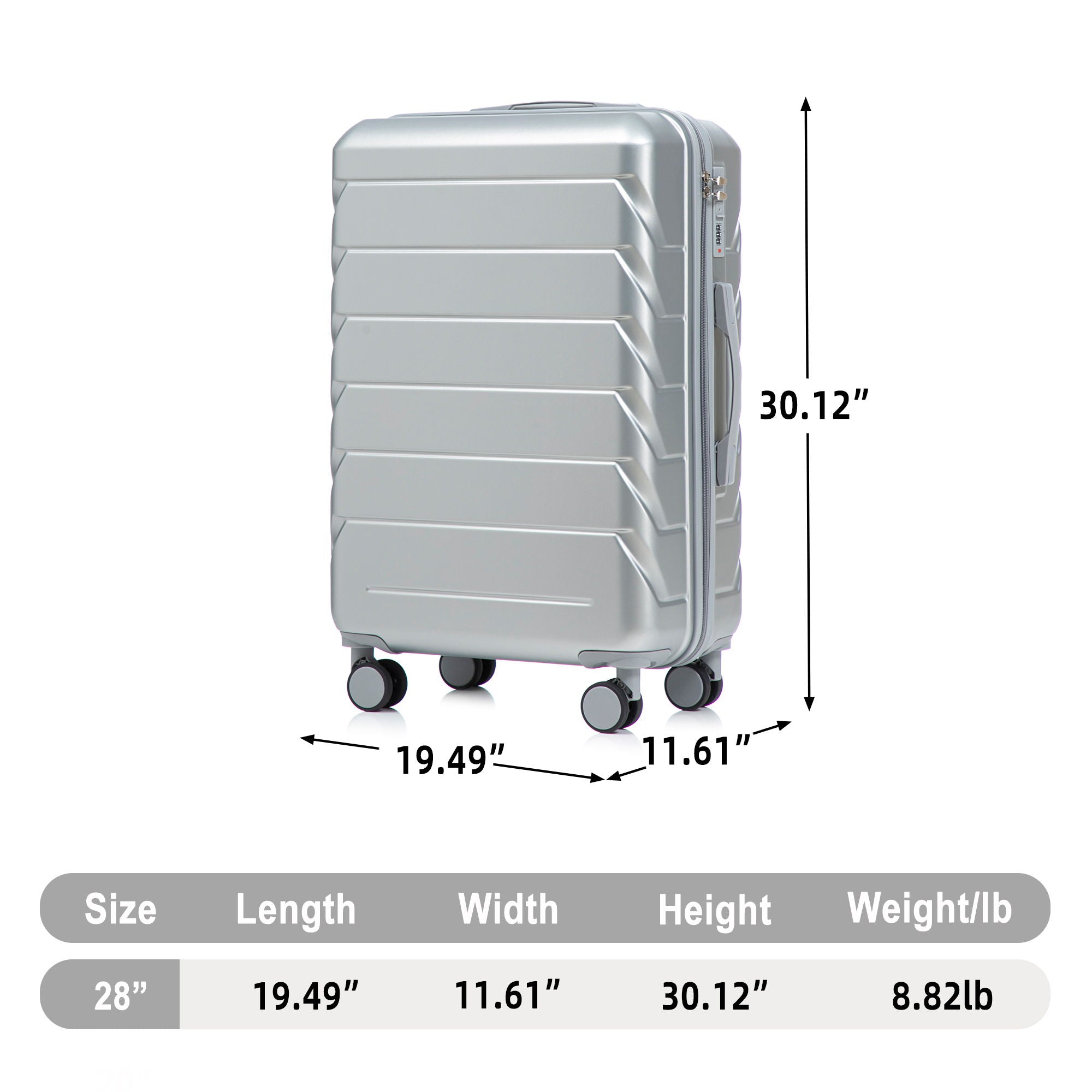Hard Shell Luggage With Scratch Resistant Surface, 4 Wheels, Combination Lock & Side Hooks