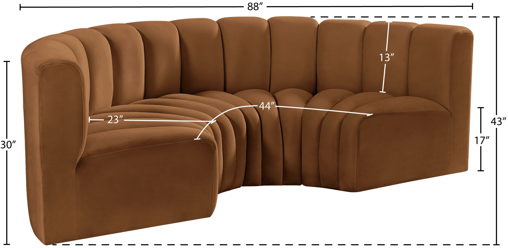 Arc - Velvet 4 Piece U-Shaped Modular Sofa - Saddle