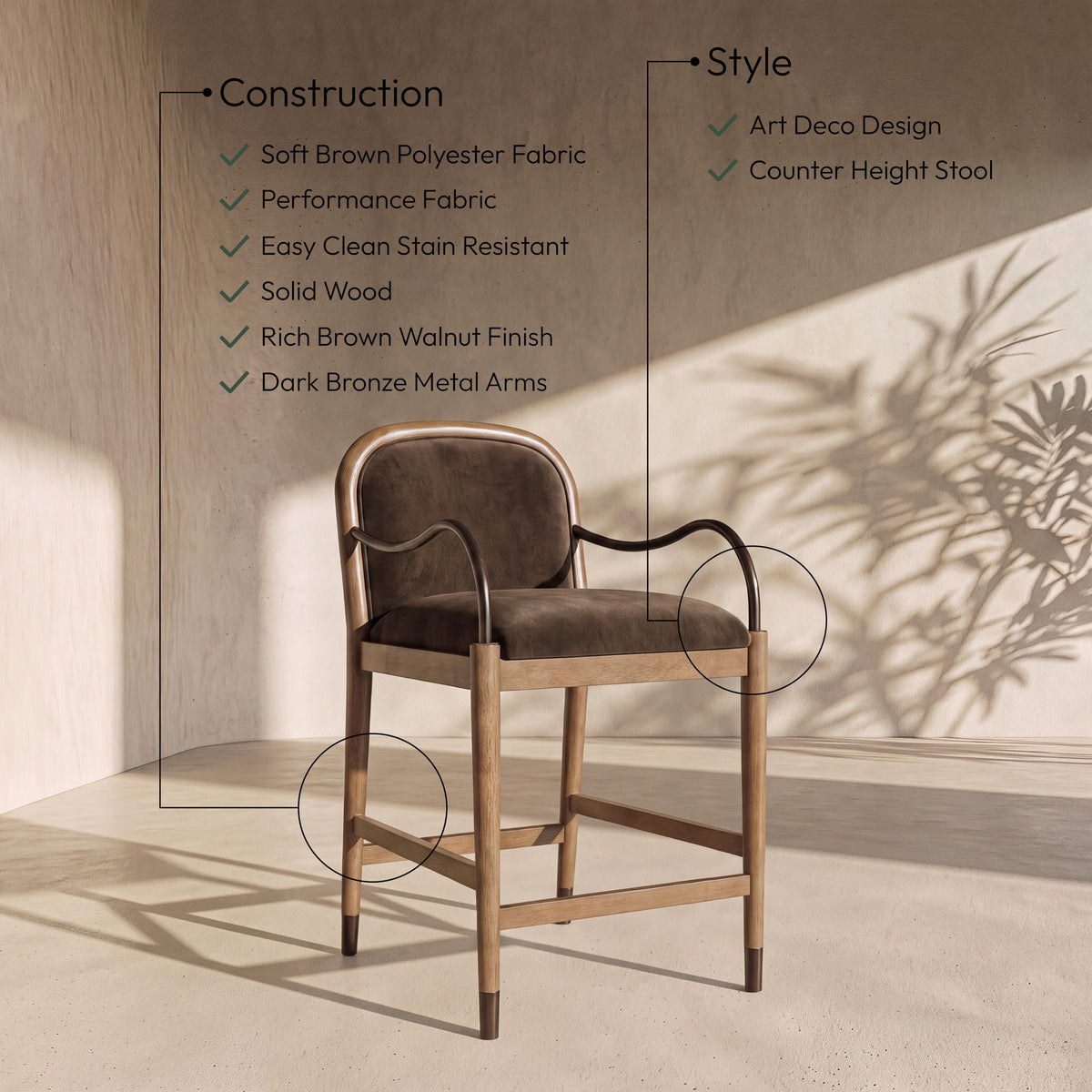 Cambria - Fabric Upholstered Counter Stool