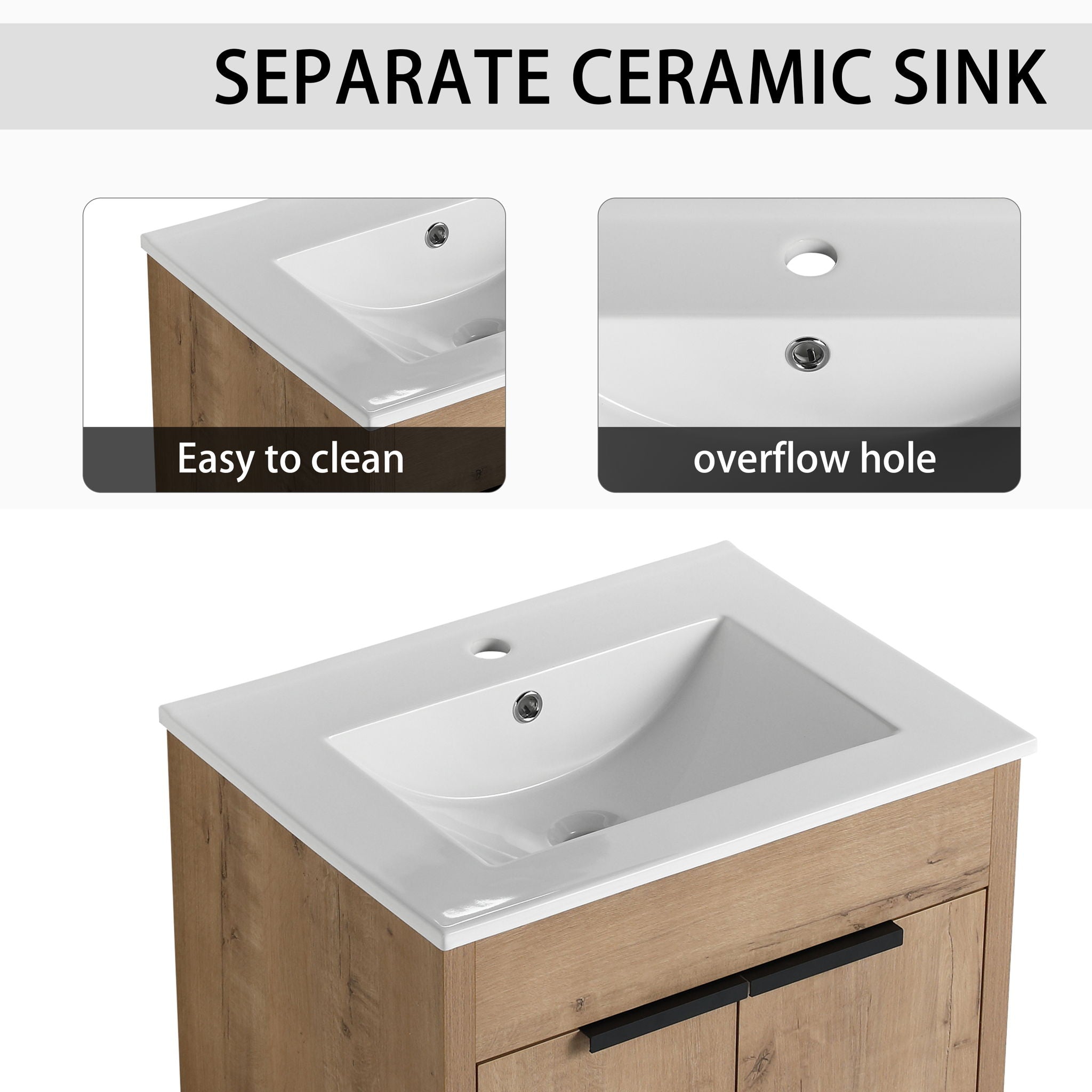 48" Freestanding Bathroom Vanity With Sink And 2 Storage Cabinets, Soft Closing Door - Imitative Oak / White