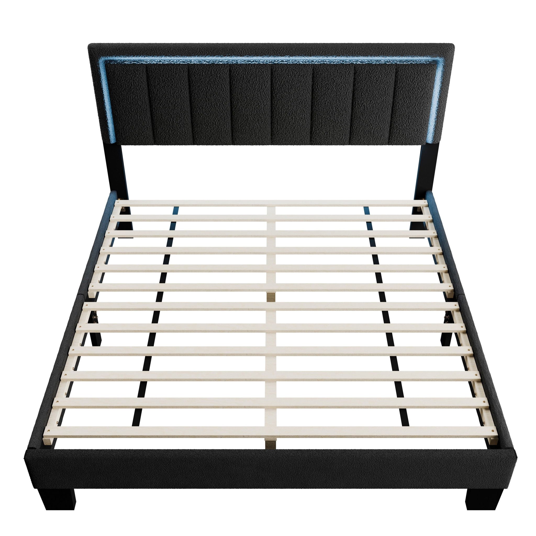 Bed With Channel Tufting And Built In LED Headboard