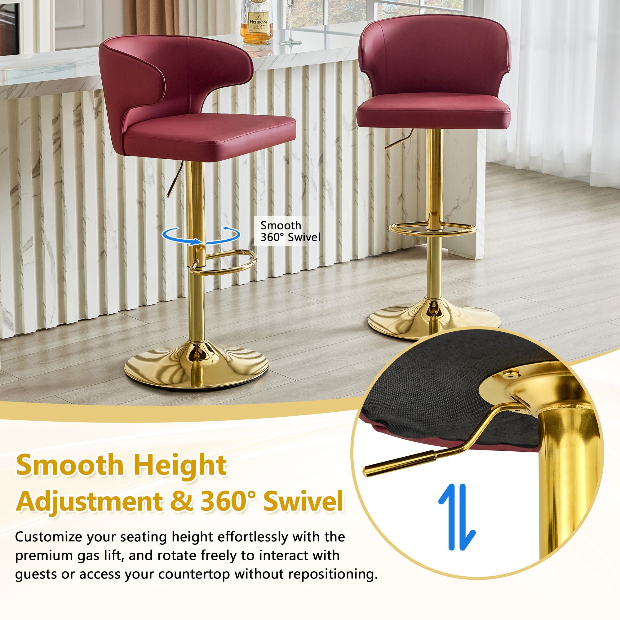 Adjustable Swivel Bar Chair With High Back Support