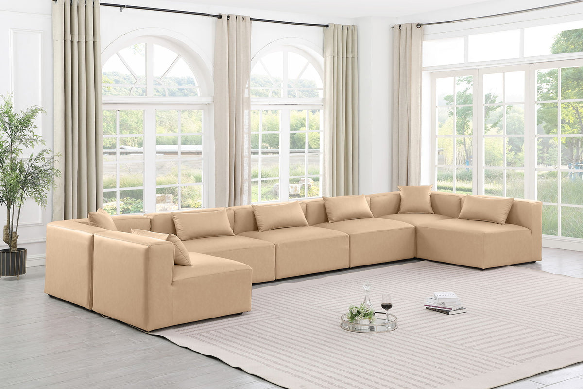 Cube - 7 Piece Modular U-Shaped Sectional - Tan