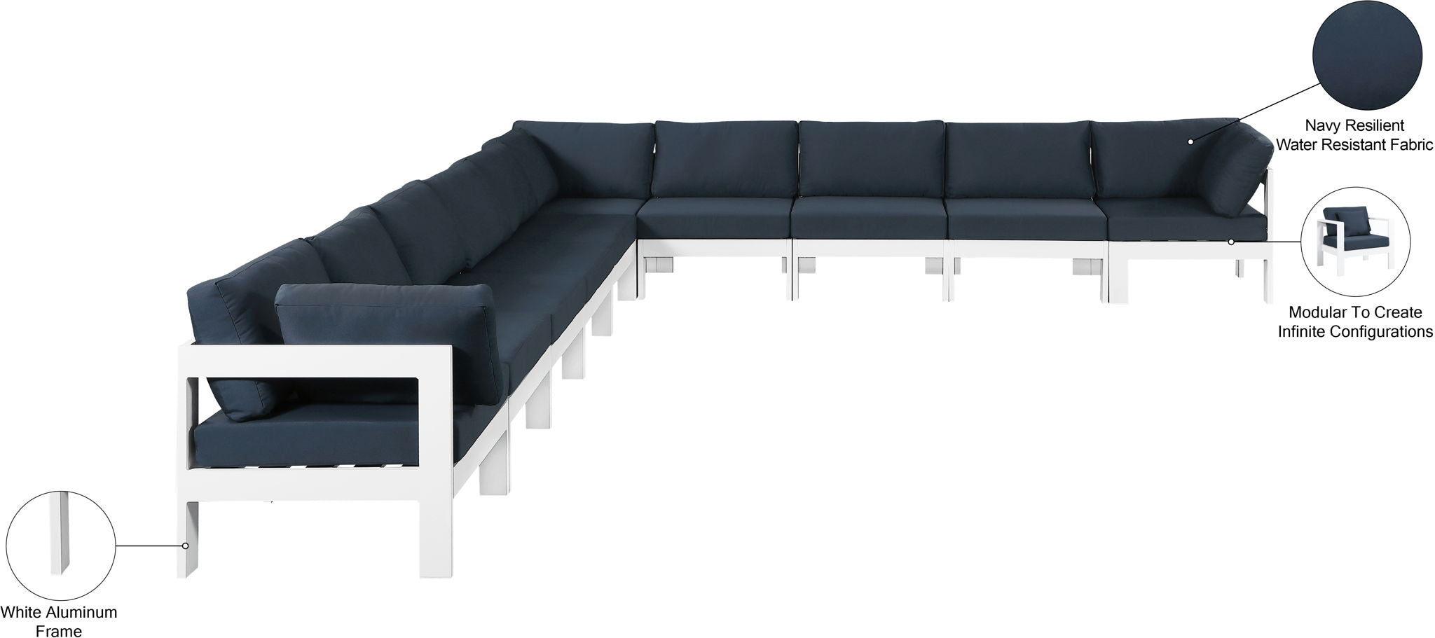 Nizuc - Outdoor Patio 10 Piece Modular Sectional With White Frame