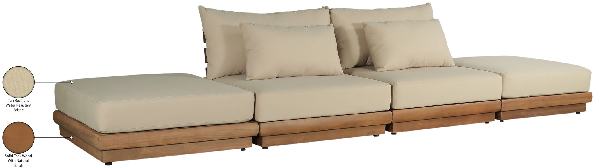 Mirella - 4 Piece Water Resistant Fabric Outdoor Patio Modular Sectional