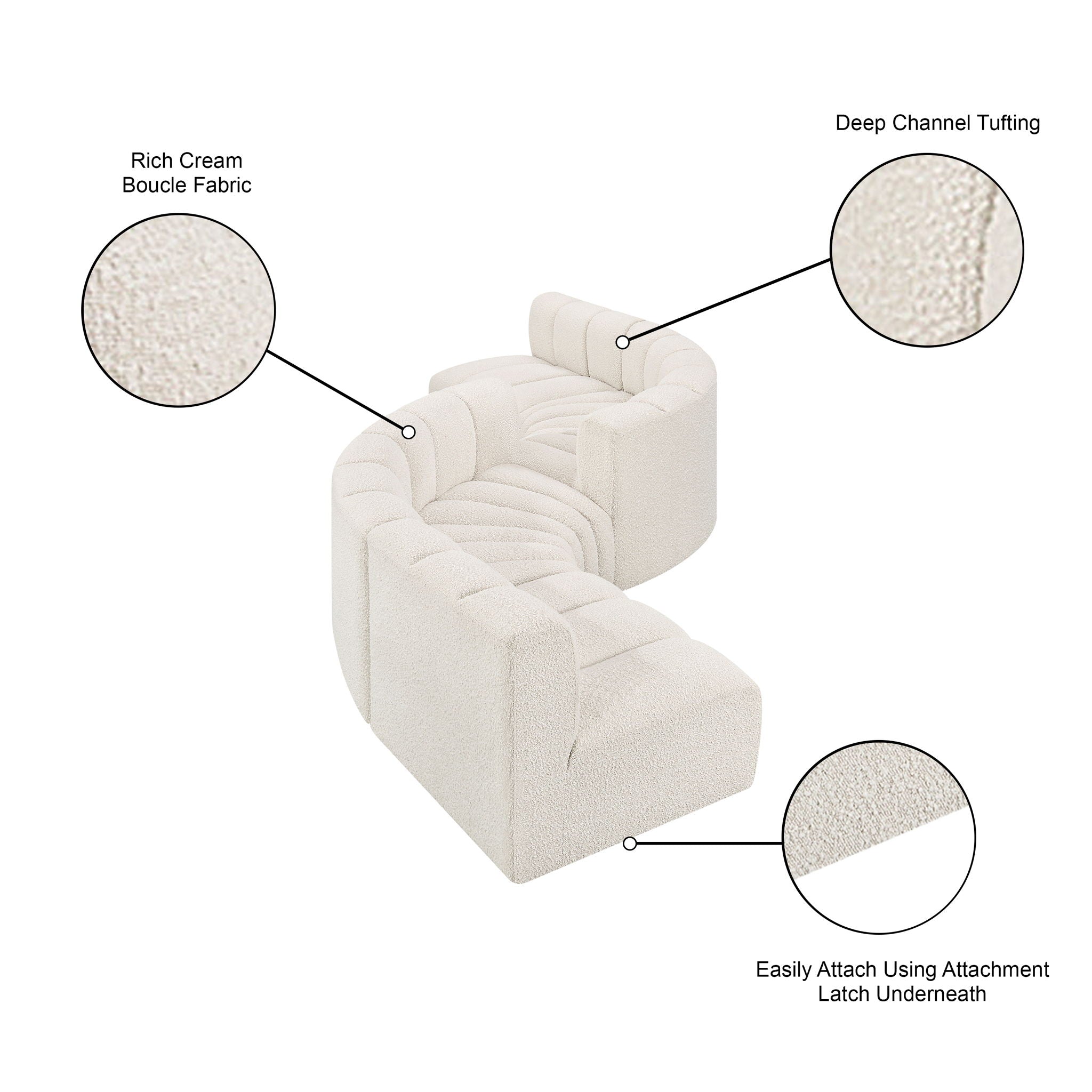 Arc - Boucle Fabric 6 Piece Modular Sofa - Black