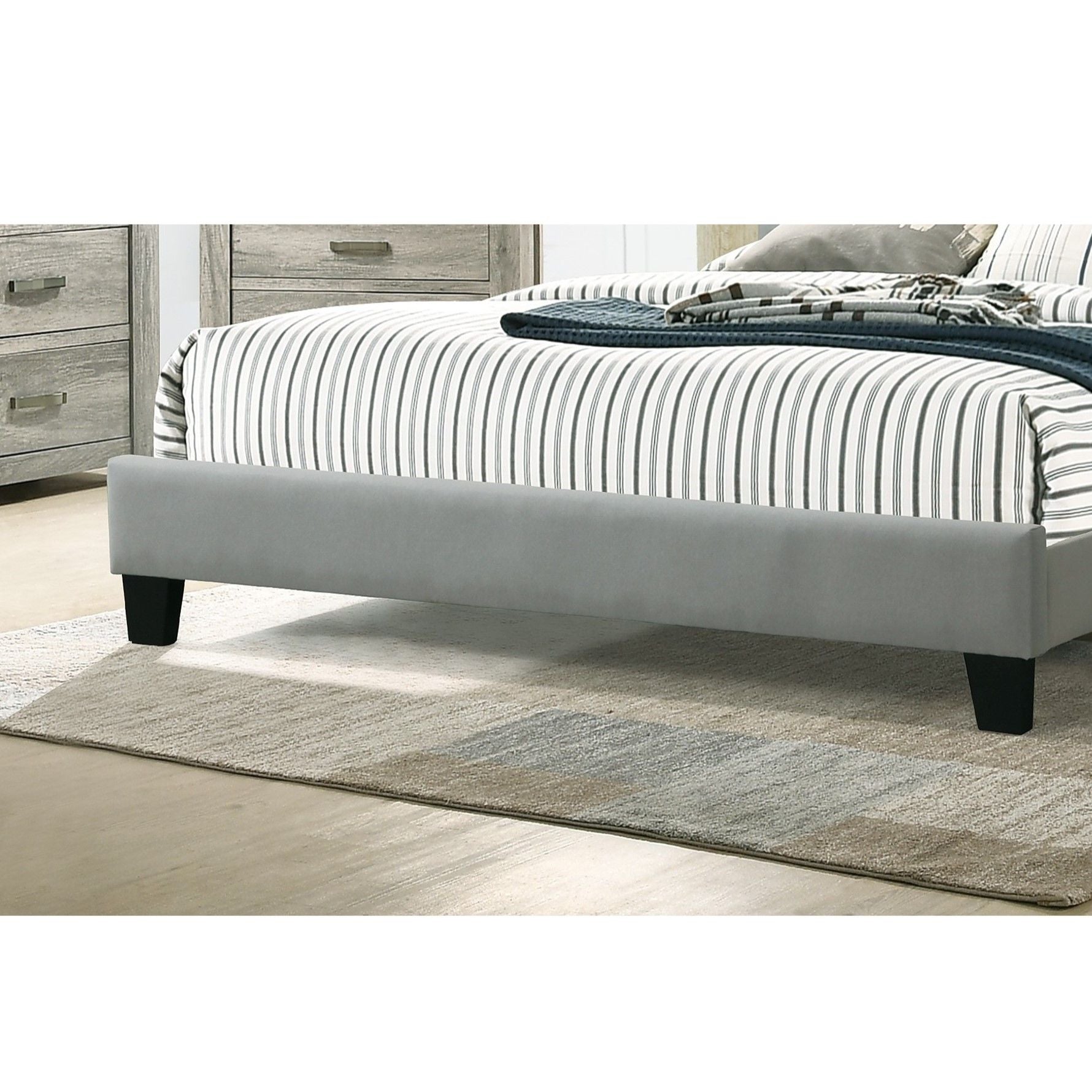 California King Size Tufted Headboard Platform Bedframe, Bedroom Furniture - Gray / Light Gray
