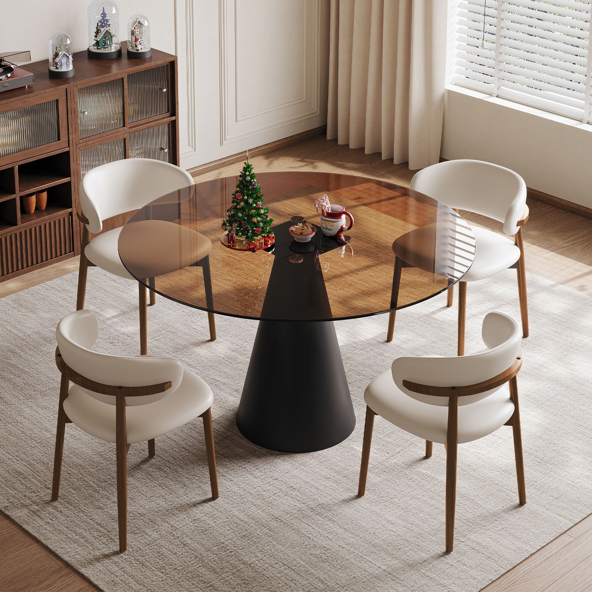 Round Dining Table - Black / Brown - Tempered Glass