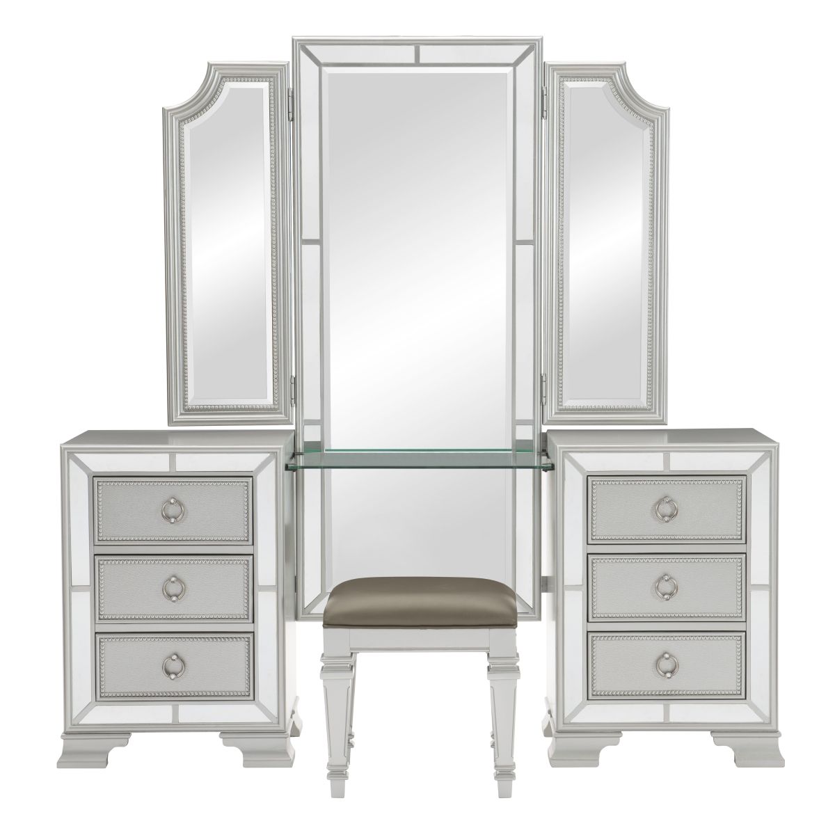 Avondale - Vanity Dresser With Mirror - Silver