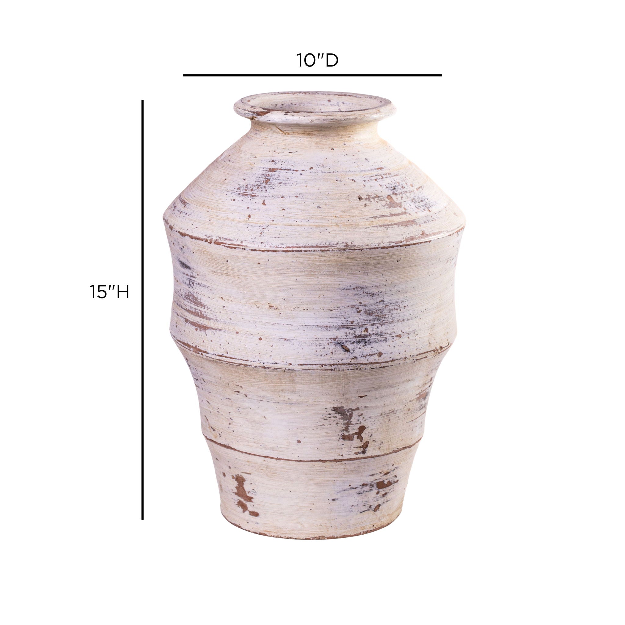 Visha - Scalloped Distressed Terracotta Vase - Cream