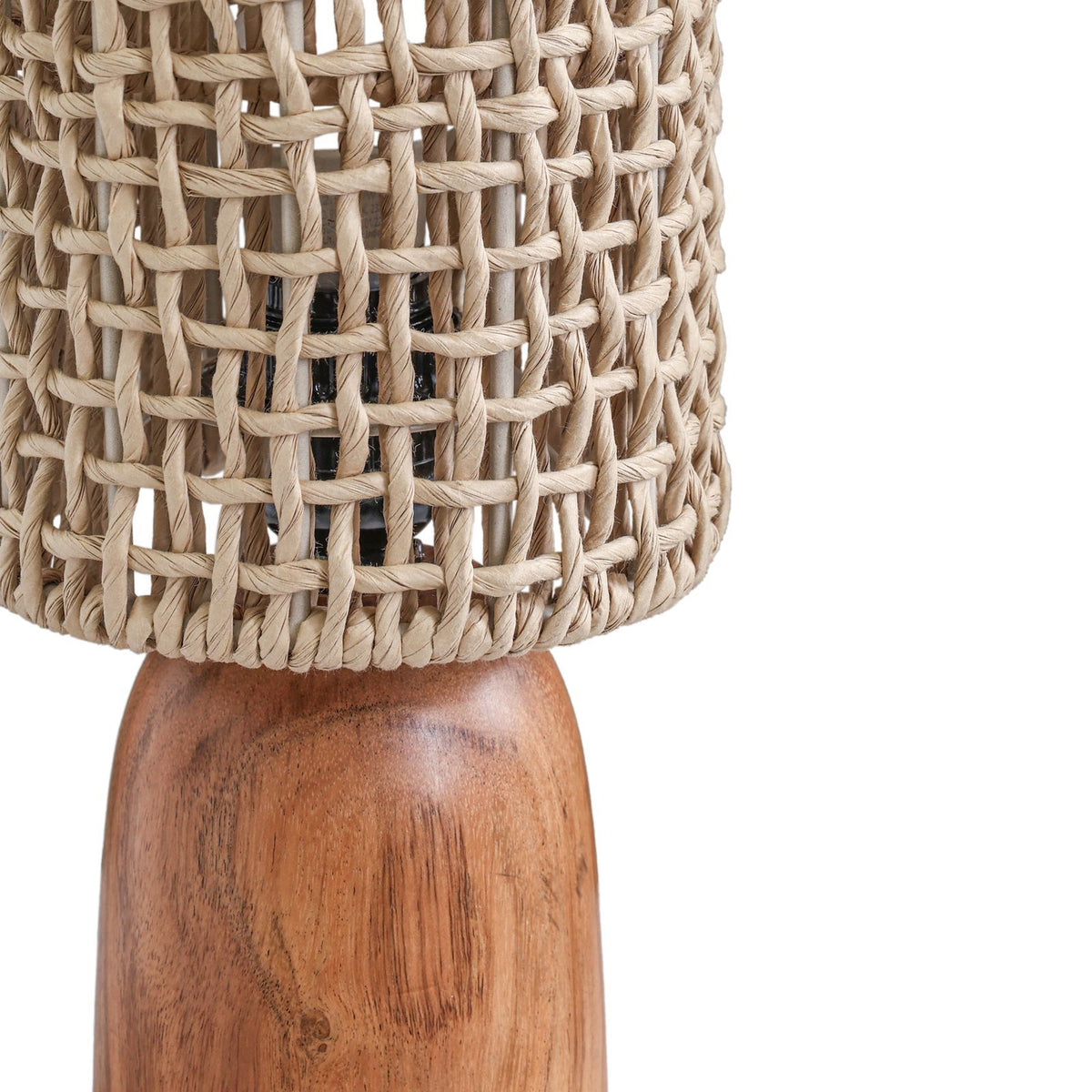 Kombu - Raffia and Wood Small Table Lamp - Natural