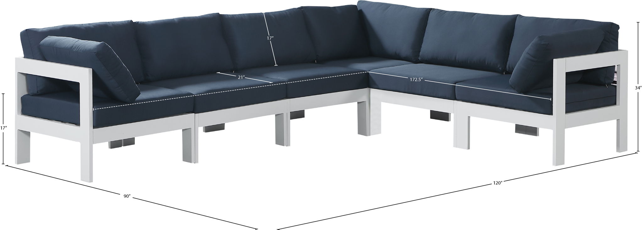 Nizuc - Outdoor Patio 6 Piece Modular Sectional With White Frame