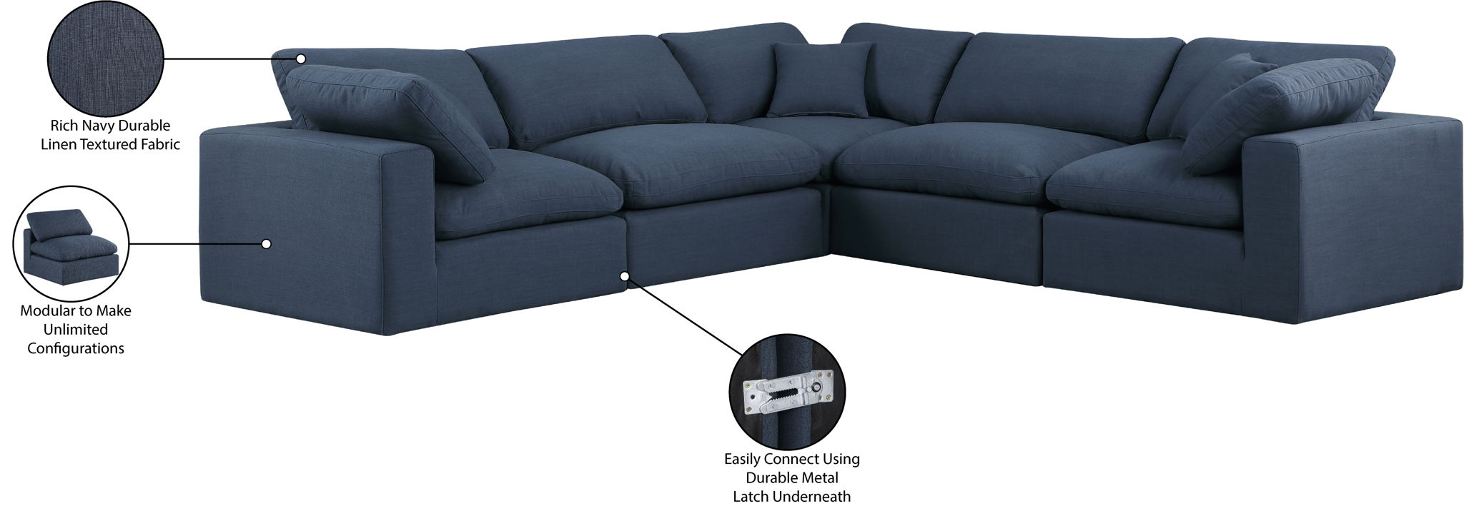 Comfy - 5 Piece Linen Modular Corner Sectional