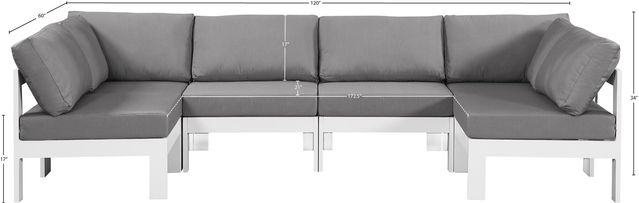 Nizuc - Outdoor Patio 6 Piece Modular Sectional With White Frame