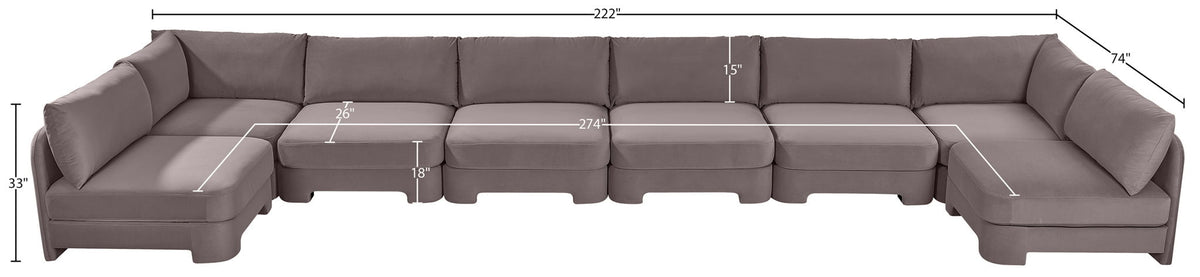 Hammond - Velvet Performance Fabric Upholstered 8 Piece U-Shaped Armless Sectional - Beige