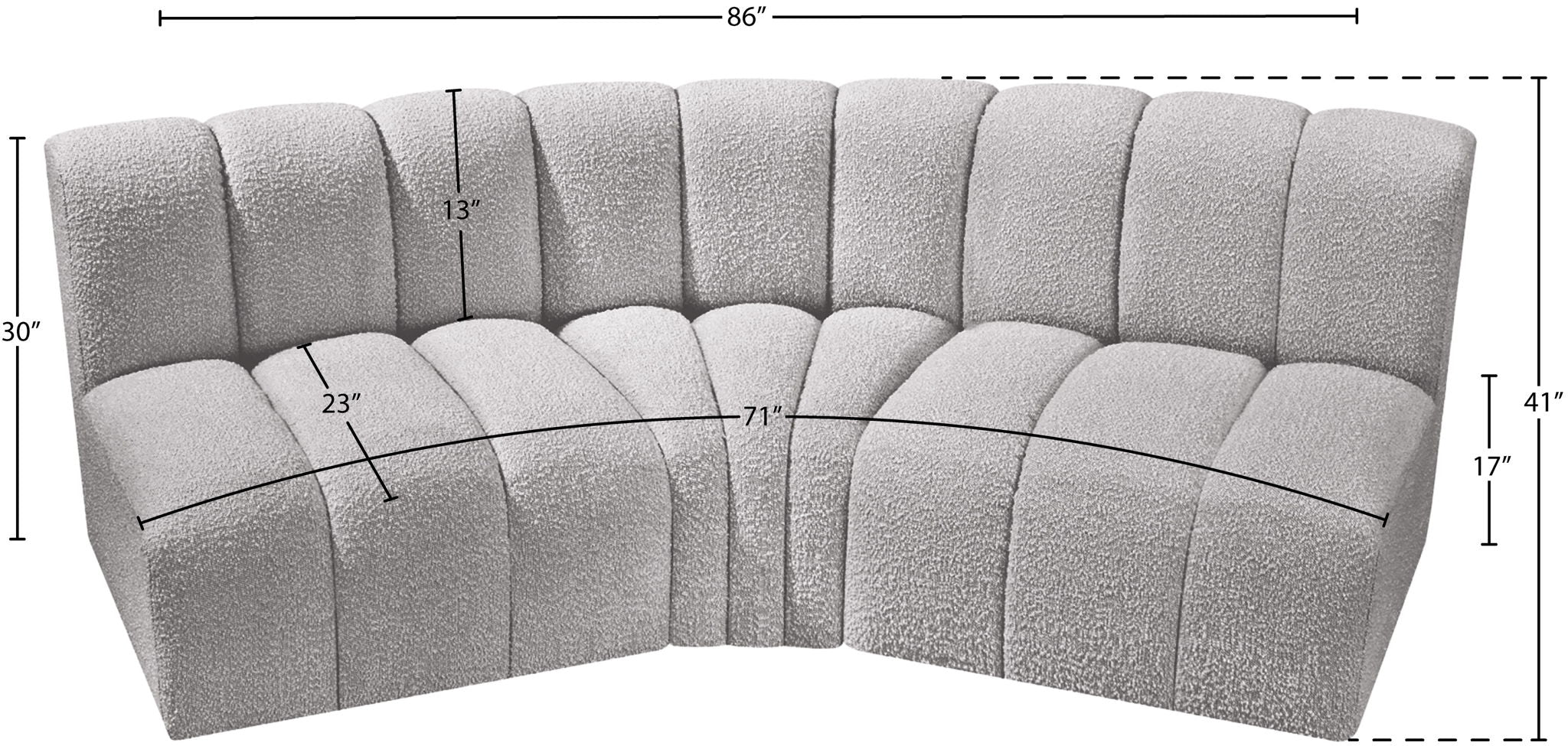 Arc - Boucle Fabric 3 Piece Modular Corner Sofa