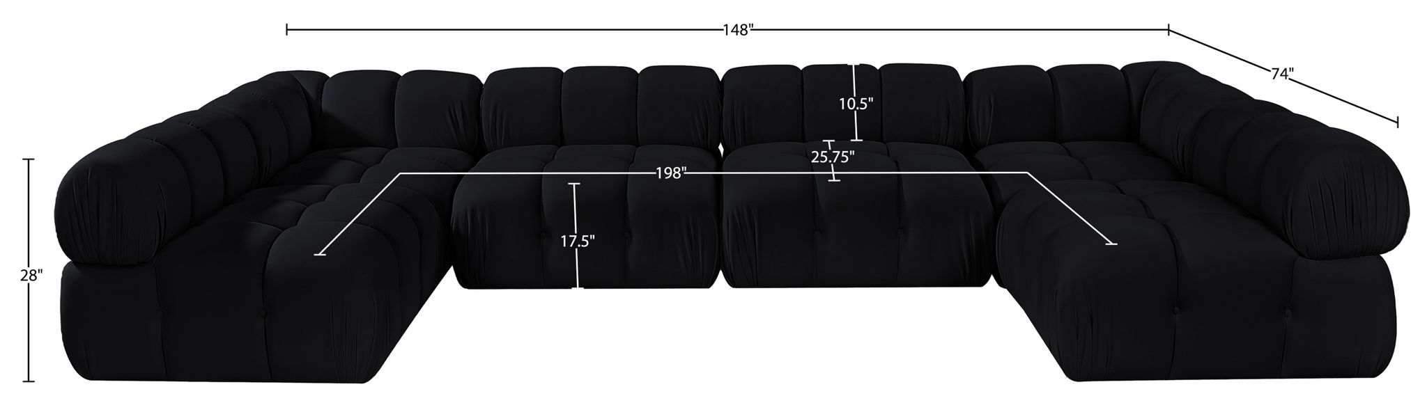 Orin - U-Shaped Velvet 6 Piece Modular Sectional