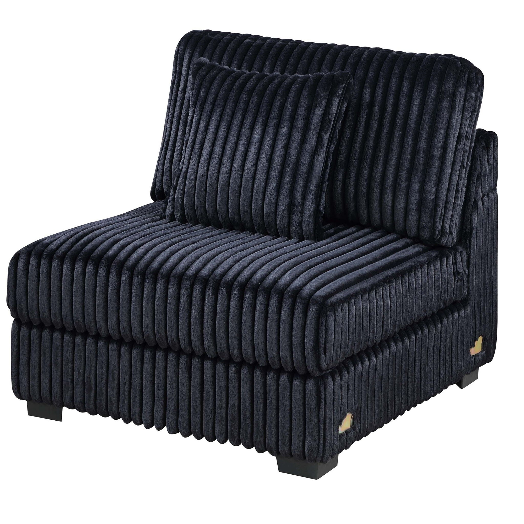 Armless Chair With Pillow, Living Room Furniture, Soft Upholstered - Black