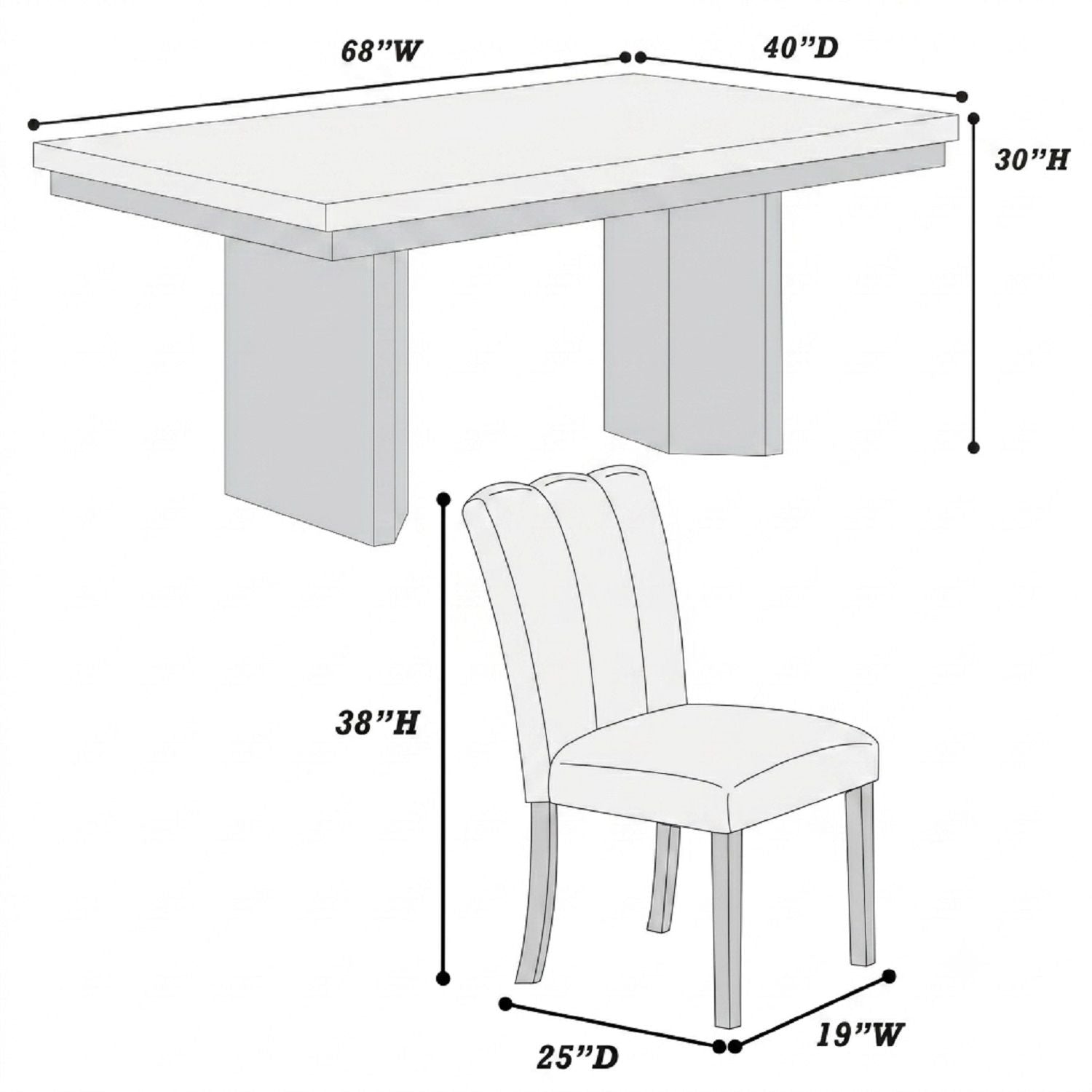 2 Tone Dining Table Set With Upholstered Side Chairs