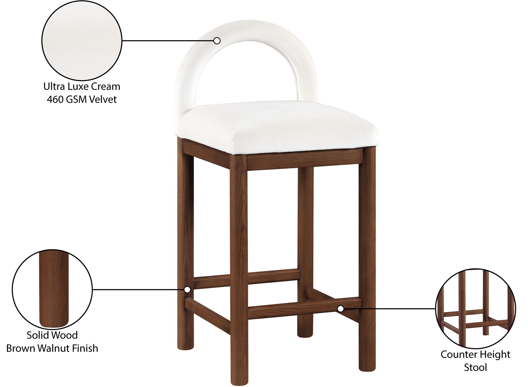 Conrad - Velvet Counter Stool With Brown Legs
