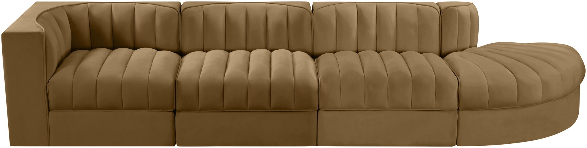 Rummi - Velvet Performance Fabric Upholstered 4 Piece Modular Sectional With Reverse Corner Chair
