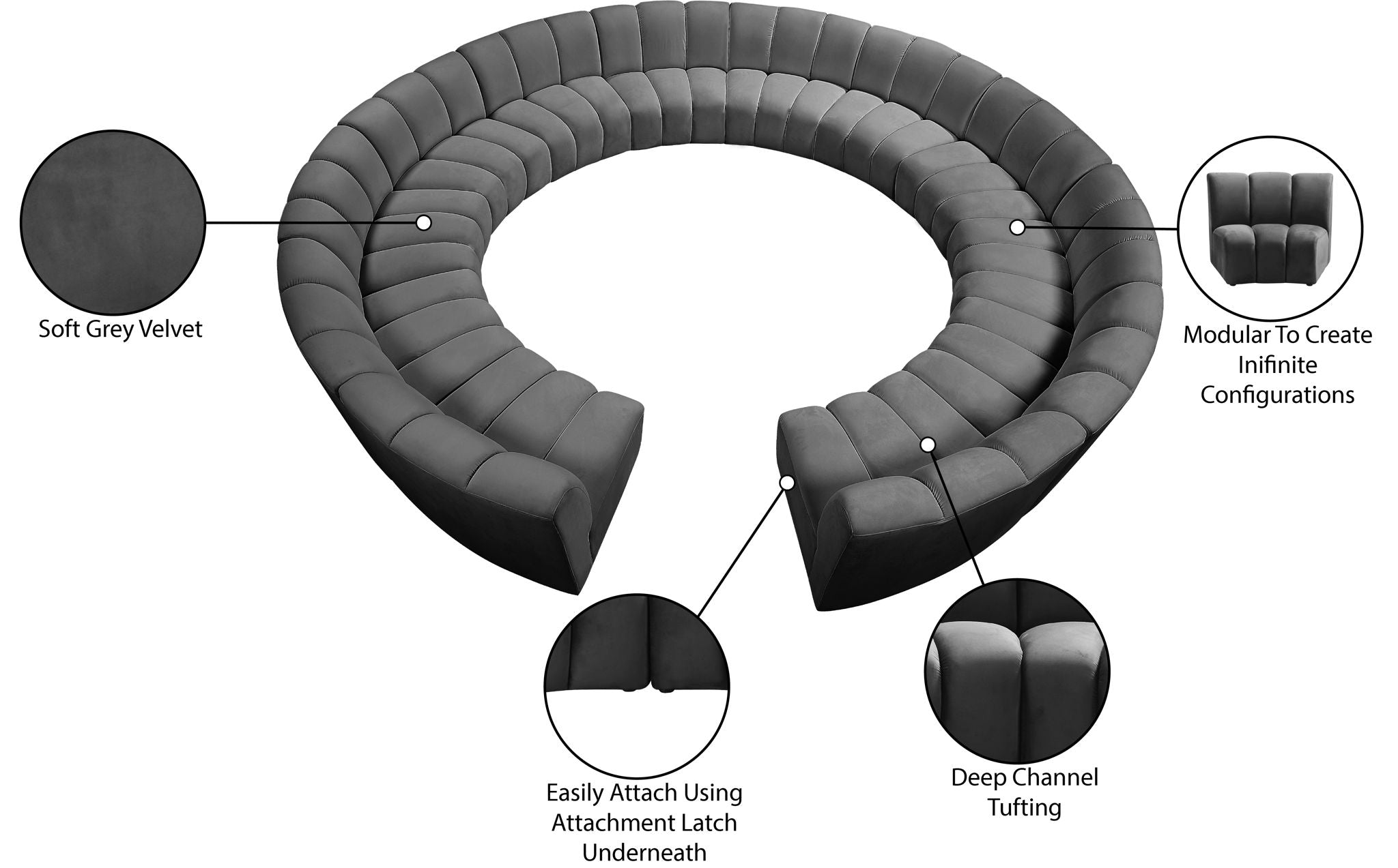 Infinity - 12 Piece Velvet Modular Sectional