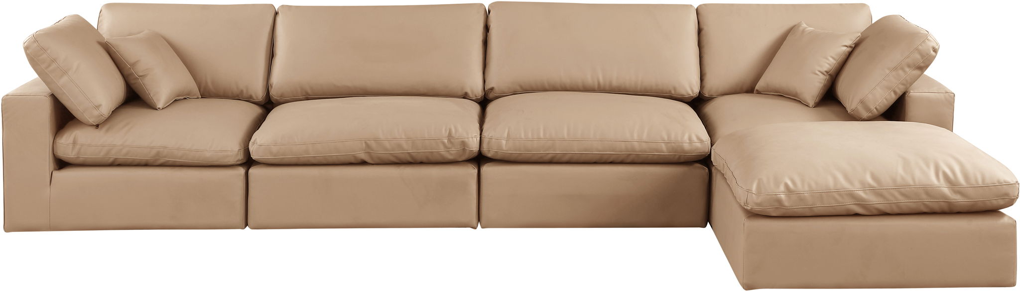 Comfy - 5 Piece Faux Leather Modular Sectional With Chaise - Tan