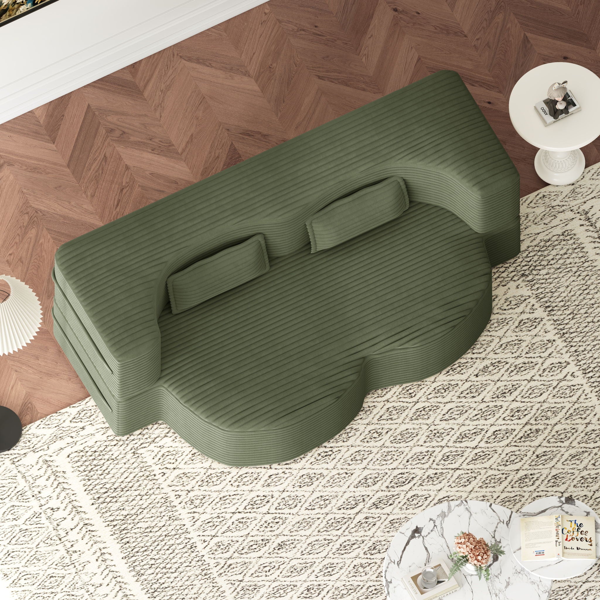 Convertible Foam-Filled Sleeper Sofa Bed With 2 Pillows