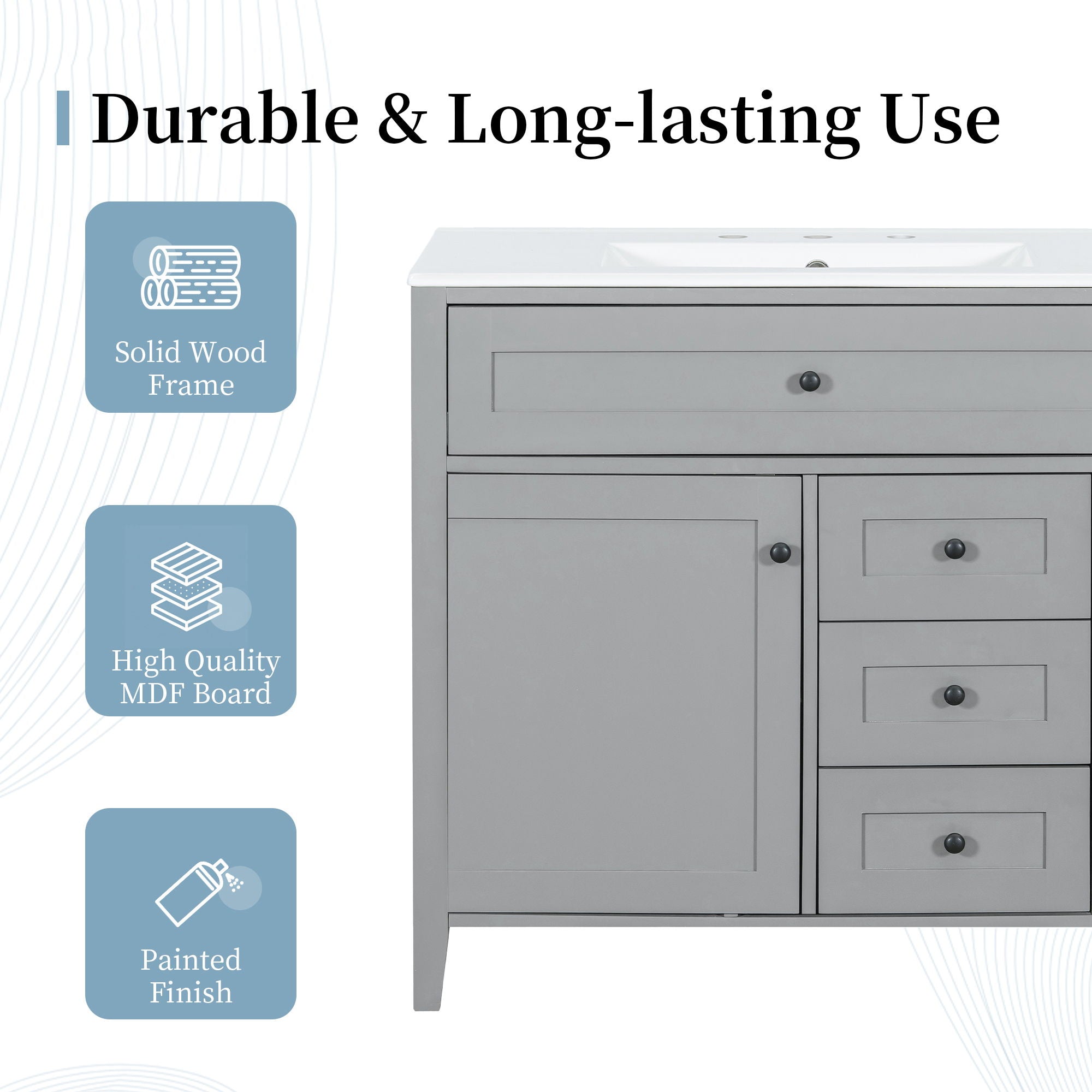 Bathroom Vanity With Sink, Cabinet With 3 Drawers And Adjustable Shelf