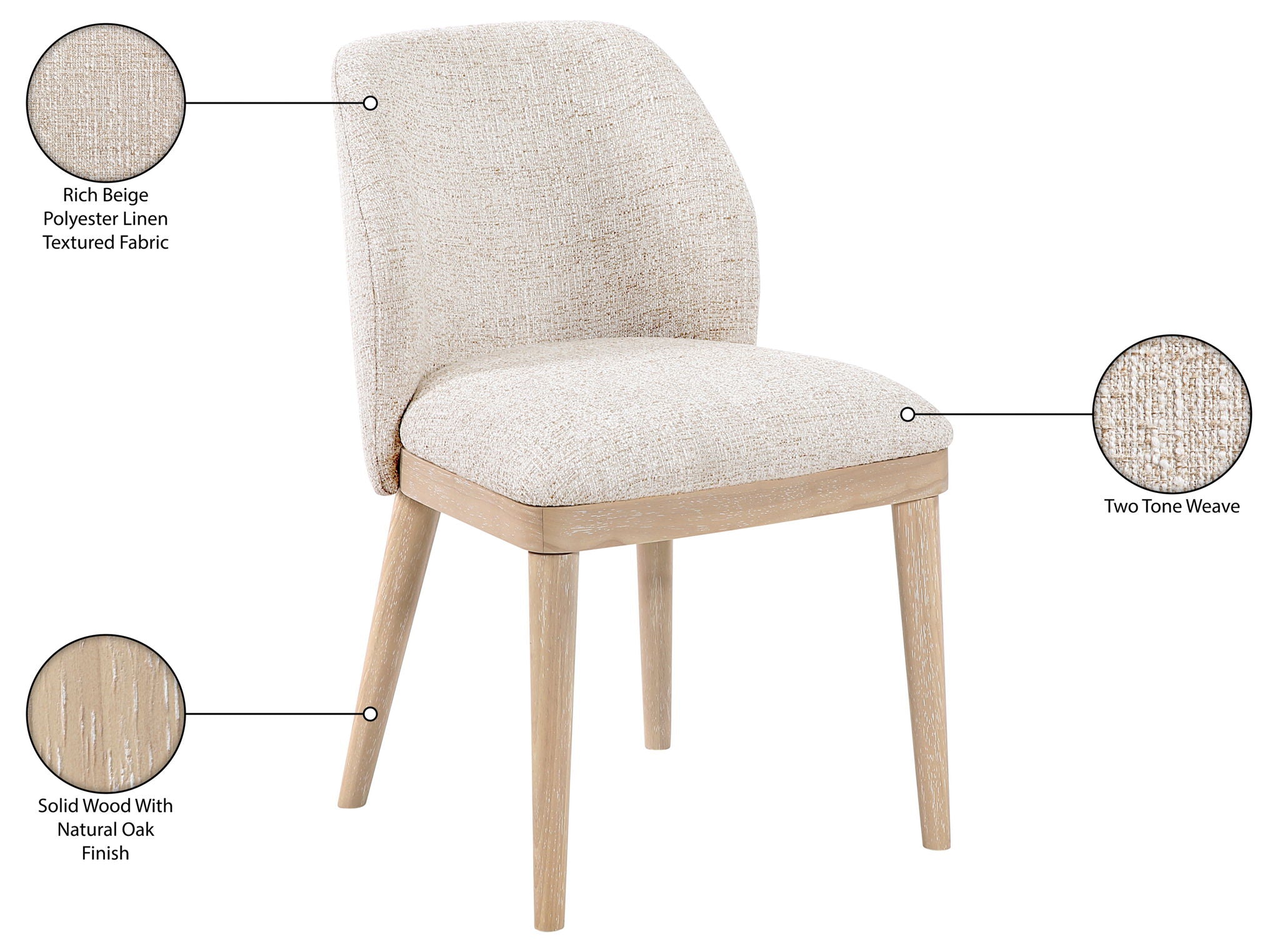 Valeo - Linen Textured Fabric Upholstered Dining Chair (Set of 2) - Painted Natural Base