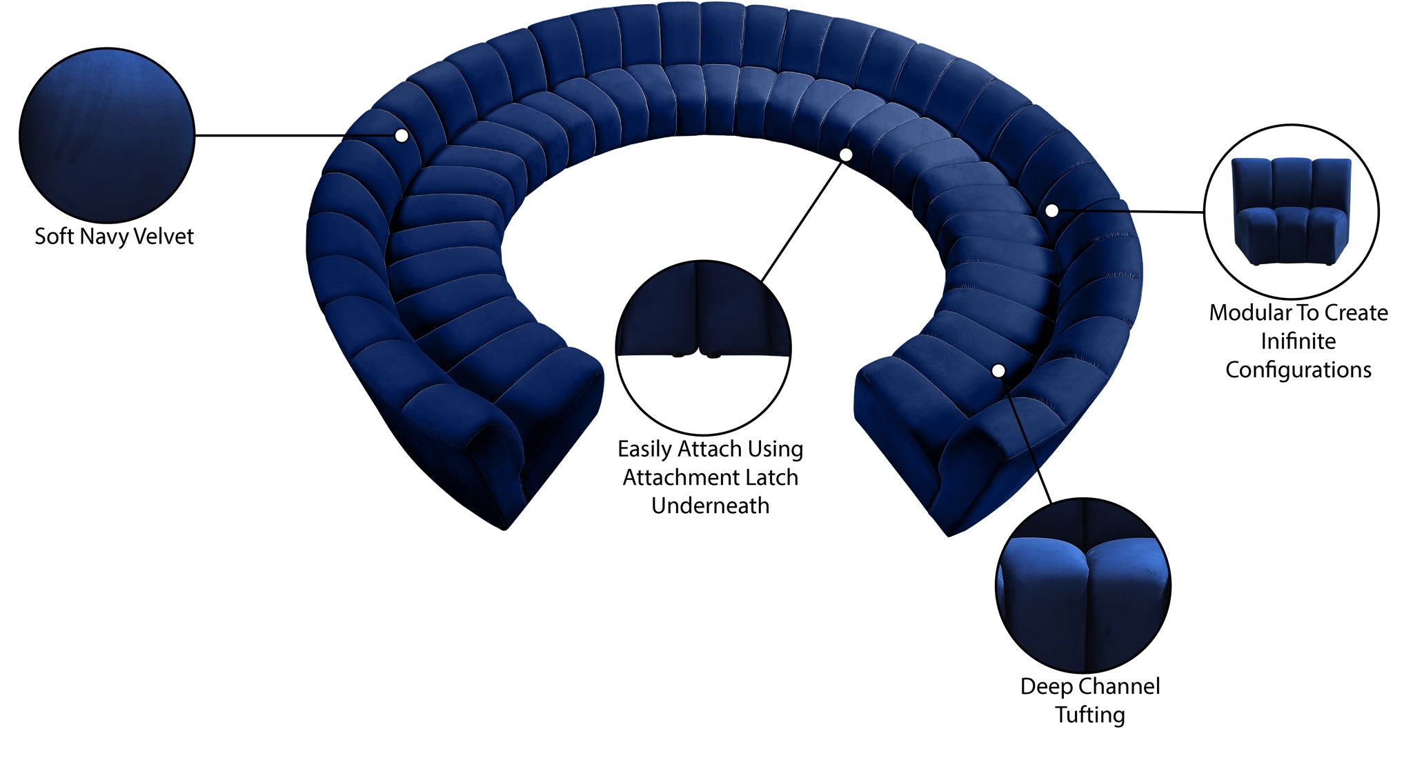 Infinity - 11 Piece Velvet Modular Sectional