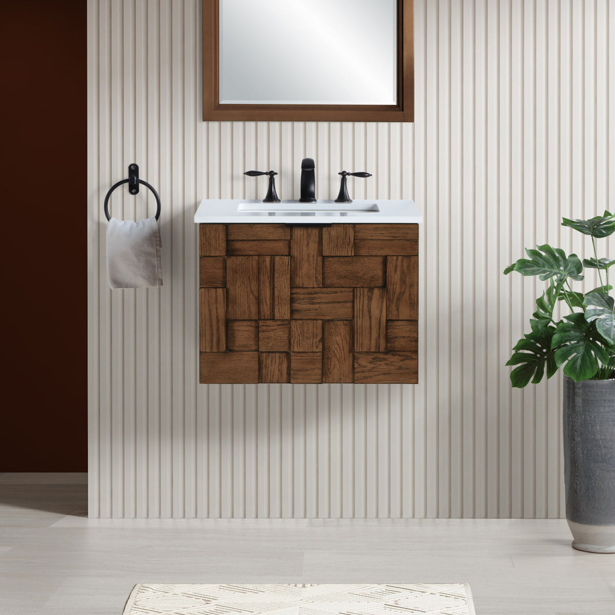 Leonardo - Engineered Stone And Solid Wood 24" Wall Mounted Bathroom Vanity