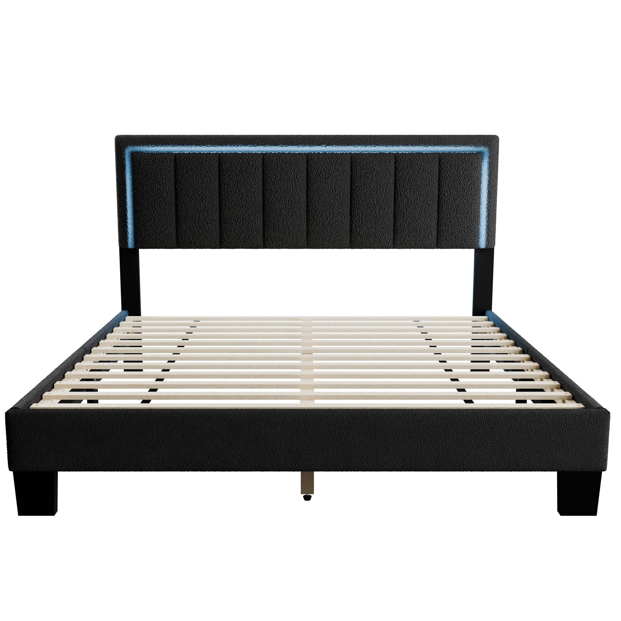 Bed With Channel Tufting And Built In LED Headboard