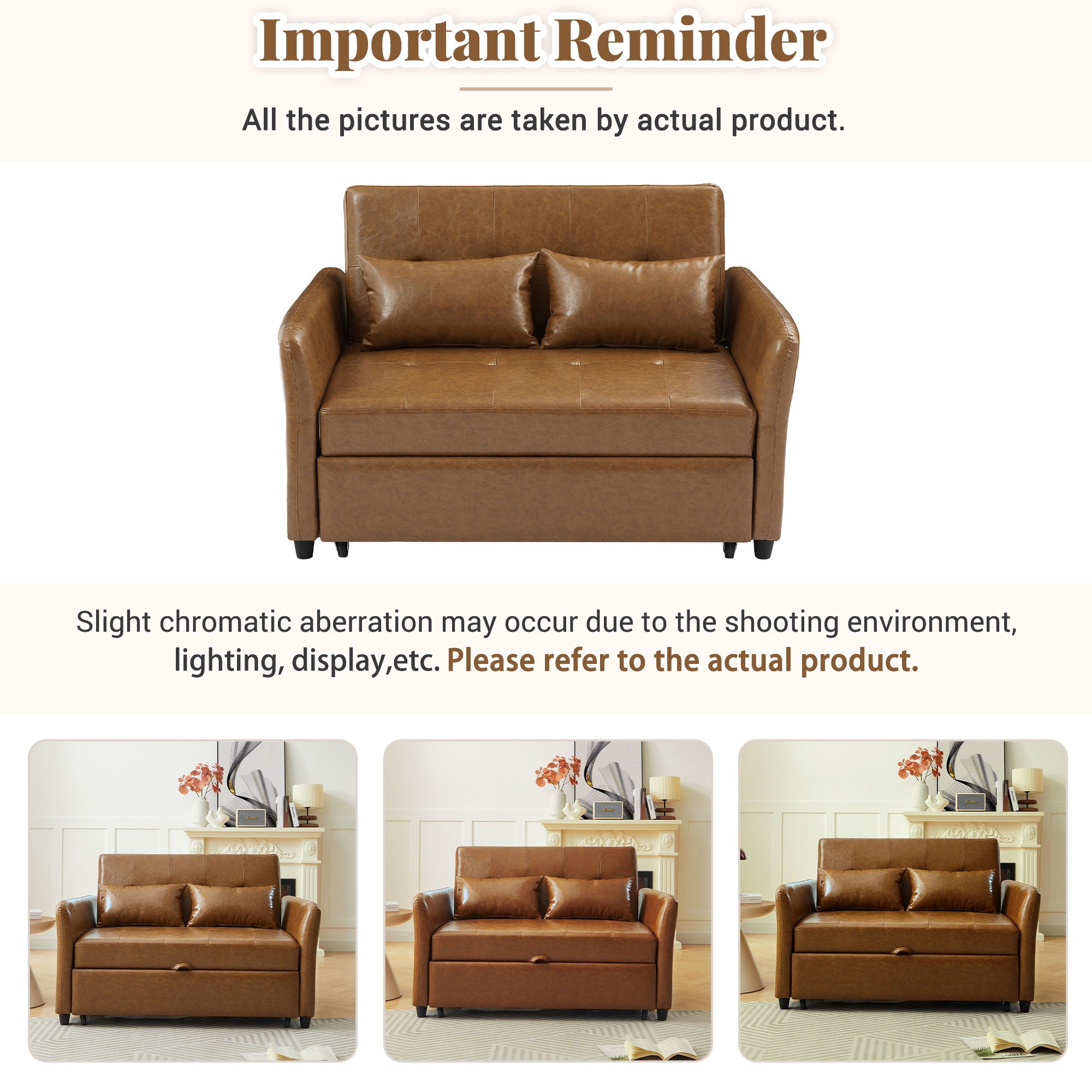 Convertible Sleeper Sofa Bed With 3 USB Ports