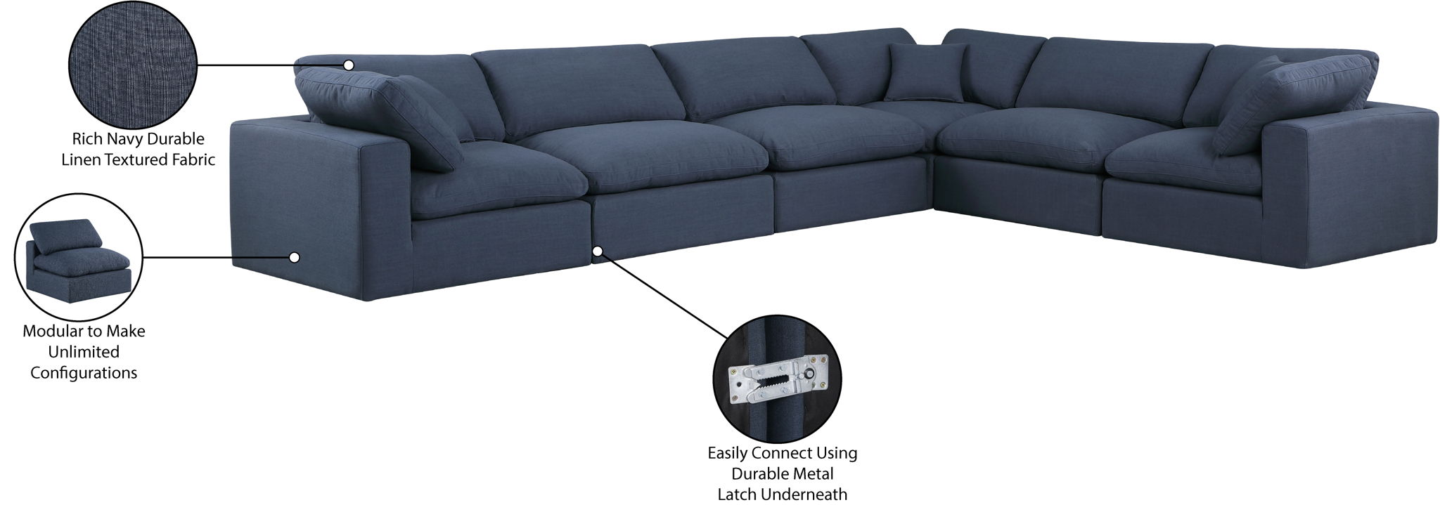 Comfy - 6 Piece Linen Modular Corner Sectional
