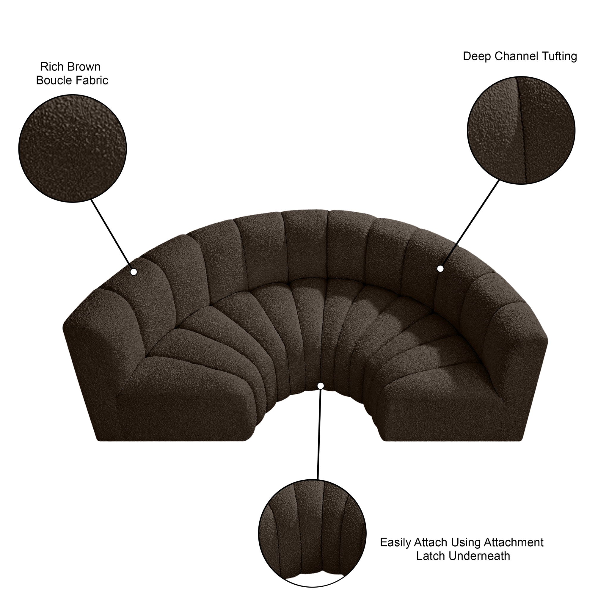 Arc - Boucle Fabric 4 Piece U-Shaped Modular Sofa