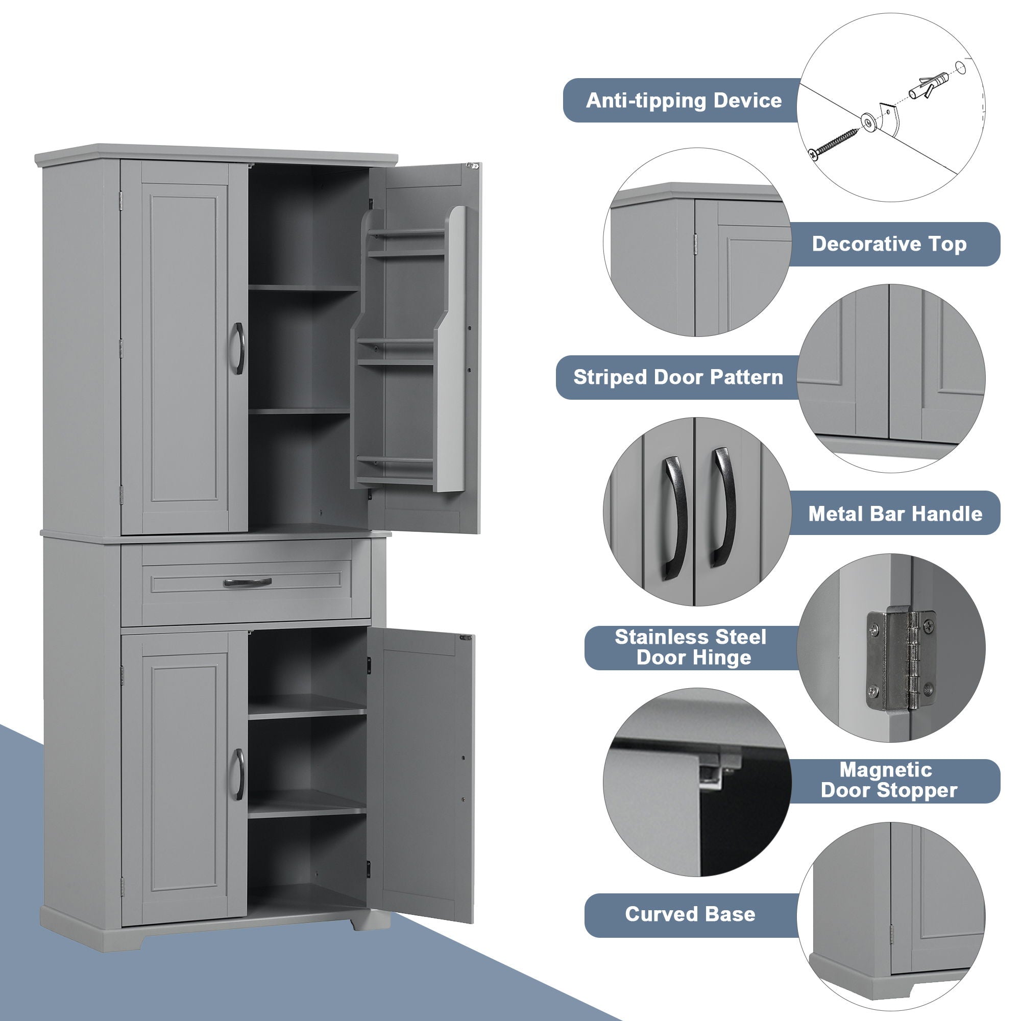 Bathroom Storage Cabinet With Doors And Drawer, Adjustable Shelf