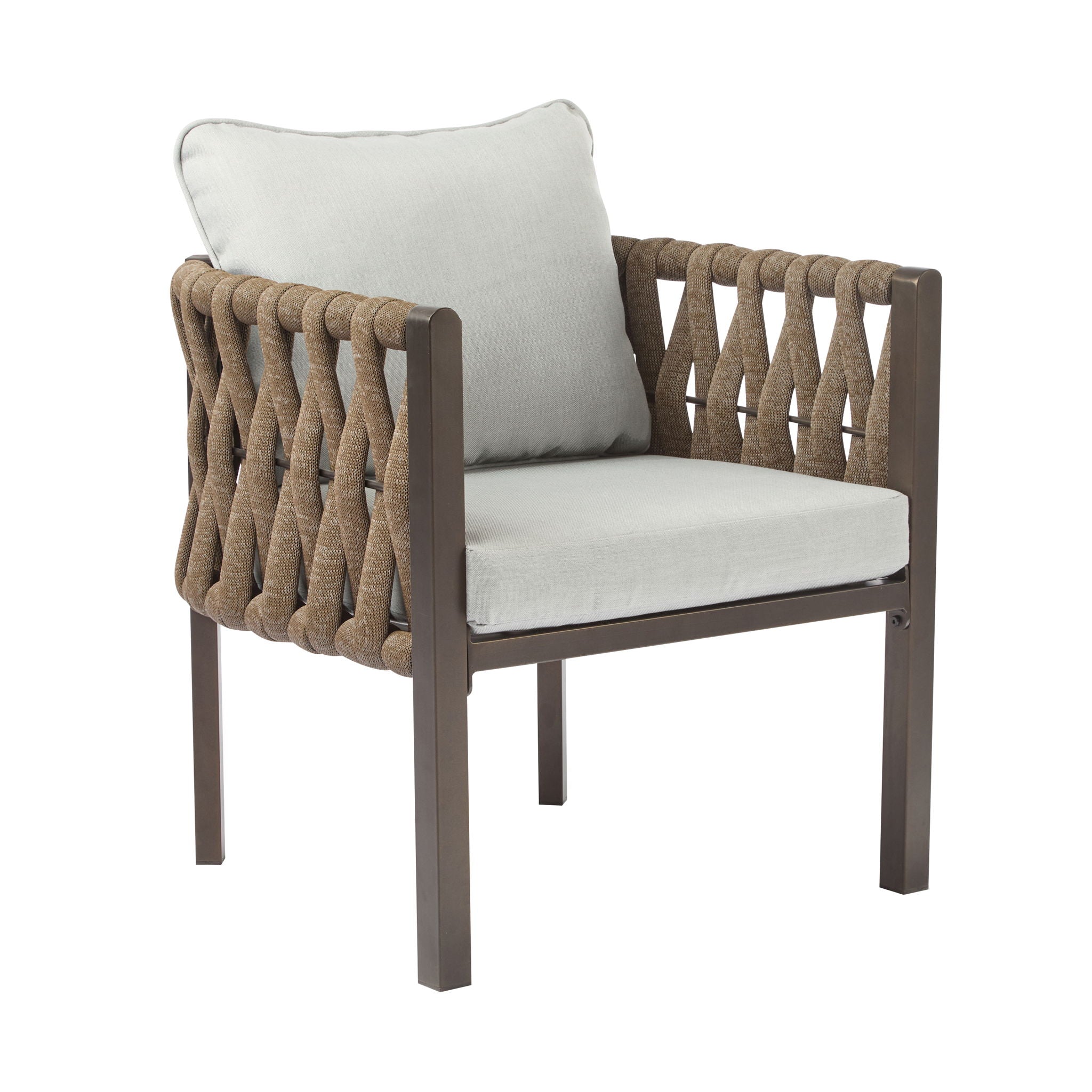 2 Pieces Outdoor Metal Patio Club Chair, Patio Furniture Arm Chair With Cushion, Modern Outdoor Furniture Deep Seating For Porch, Garden, Backyard, Balcony - Brown / Light Gray