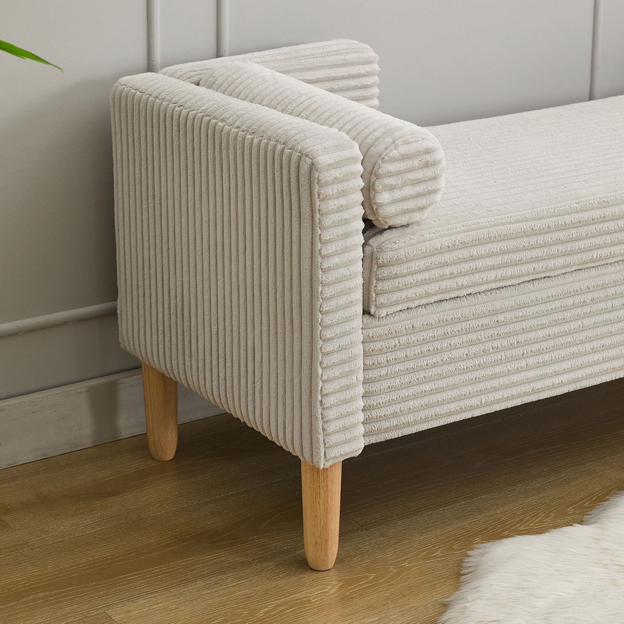 Upholstered Corduroy Flip Top Storage Bench For Living Room