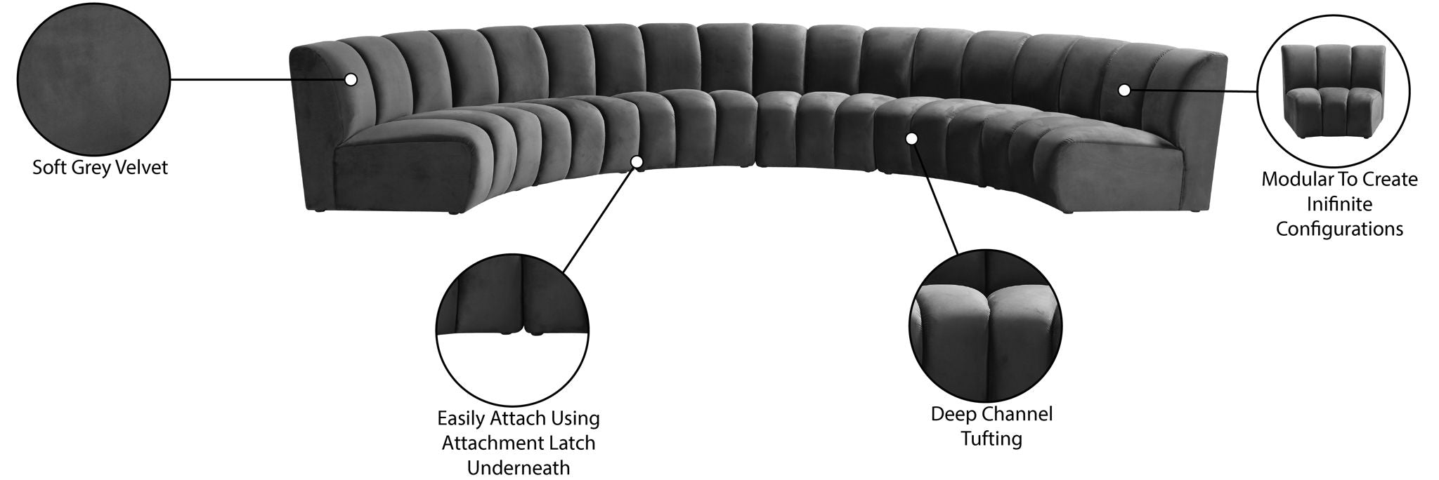 Infinity - 6 Piece Velvet Modular Sectional