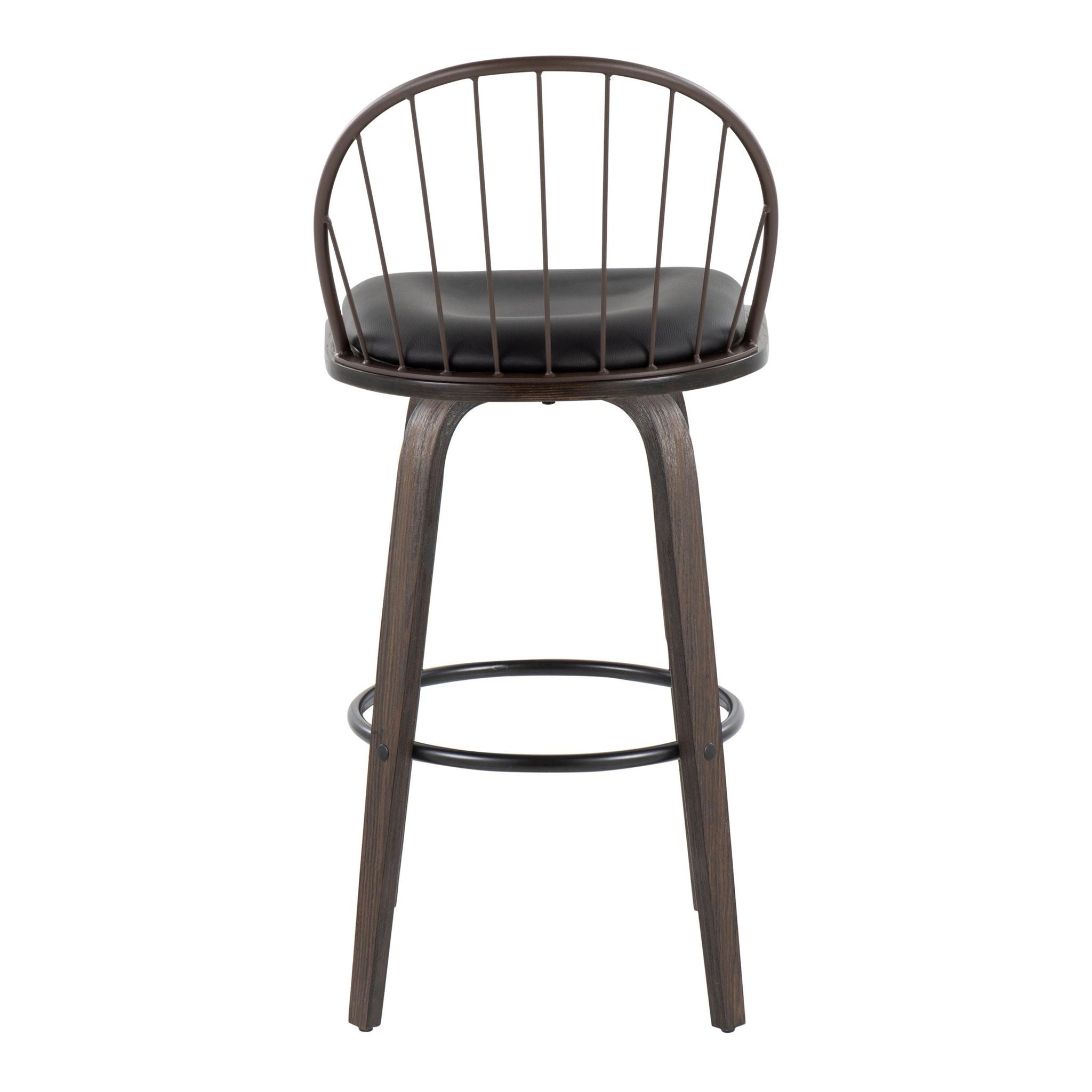 Riley - Industrial / Urban Fixed Height Barstool With Swivel With Round Footrest With Removable Cushion (Set of 2) - Walnut / Brown