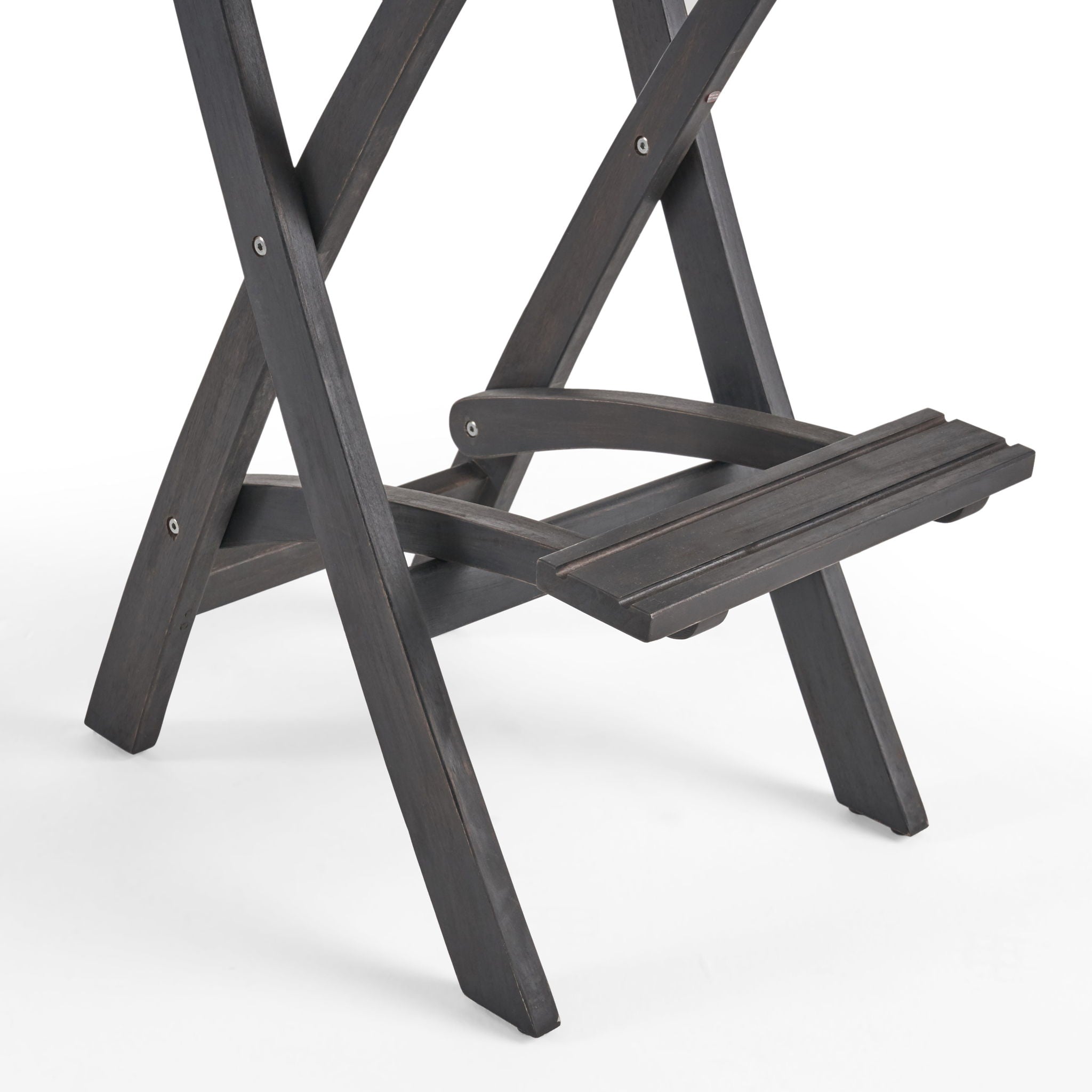 Outdoor Folding Acacia Wood Barstools With Rattan Backrest And Seat, (Set of 2) - Dark Gray