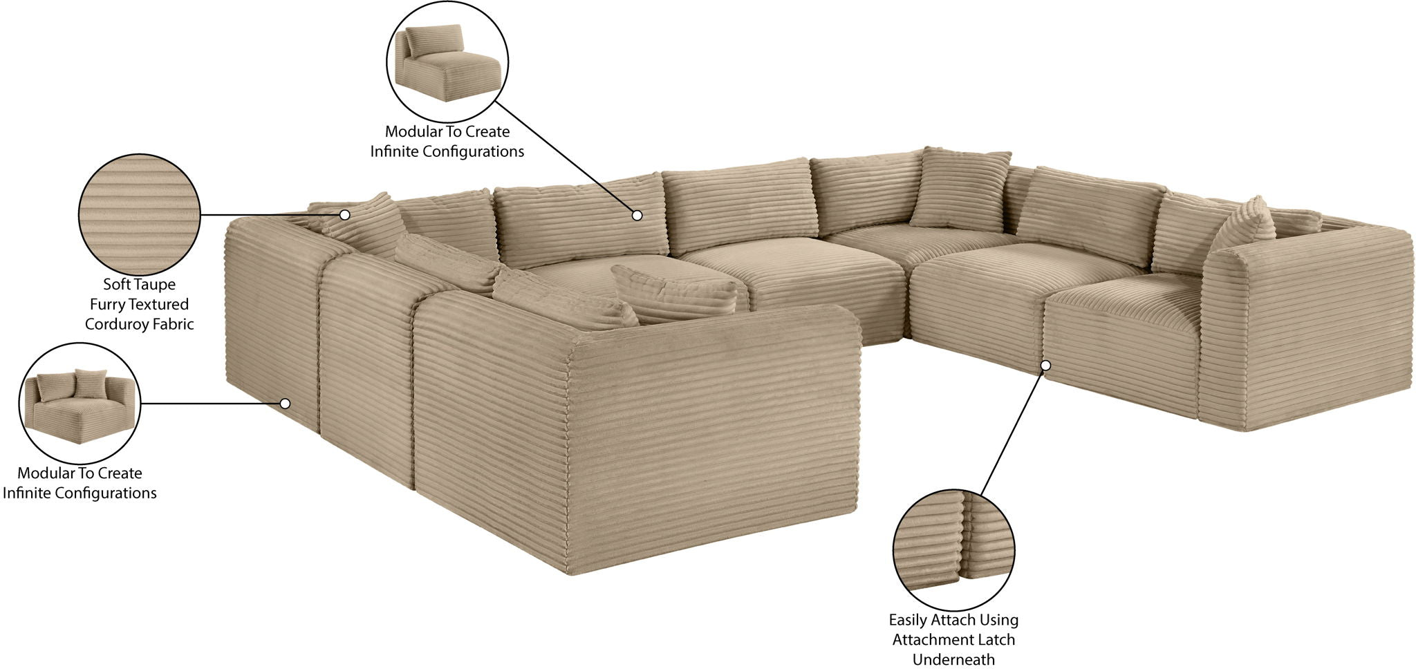 Shaggy - Fabric 8 Piece Modular U-Shaped Sectional