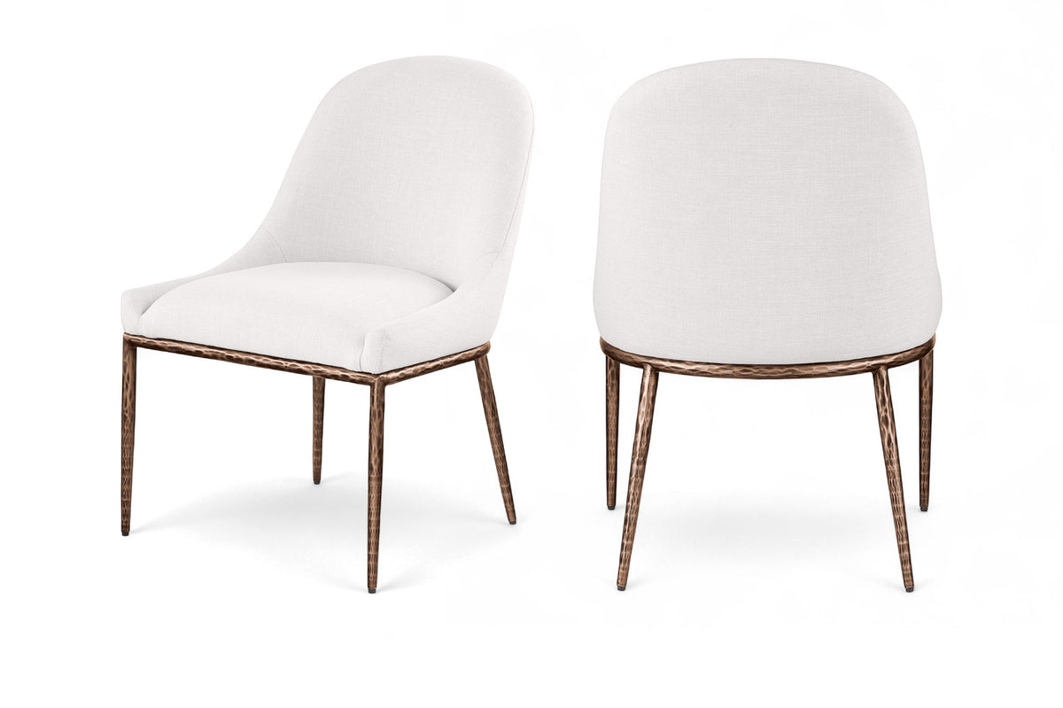 Ferro - Linen Textured Performance Fabric Upholstered Dining Side Chair - Cream / Brushed Bronze