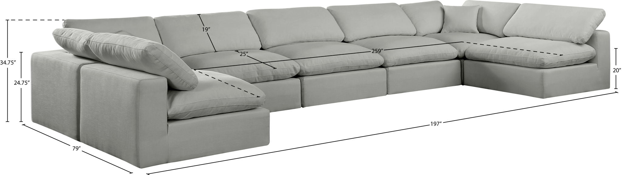 Comfy - 7 Piece Linen Modular Armless Sectional